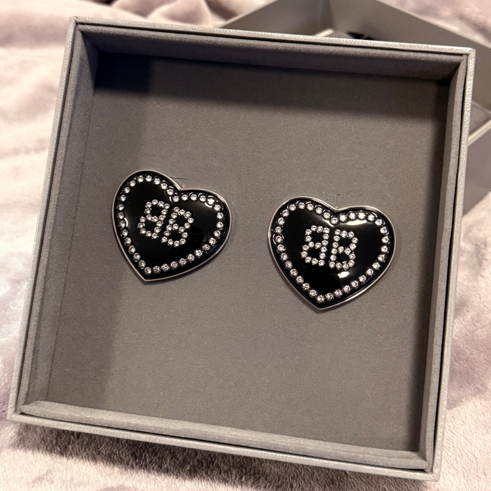 BALENCIAGA CRUSH 1.0 EARRINGS - BLACK/SILVER WITH STRASS